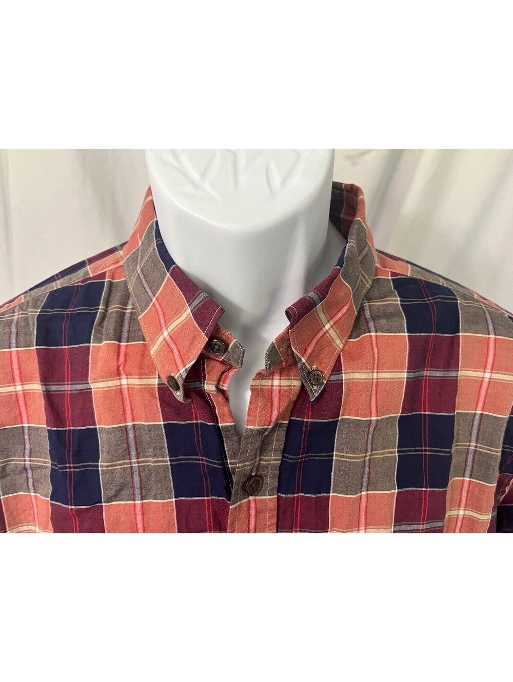Vince Men's Salmon Pink Blue Gray Long Sleeve Shirt Large L Cotton